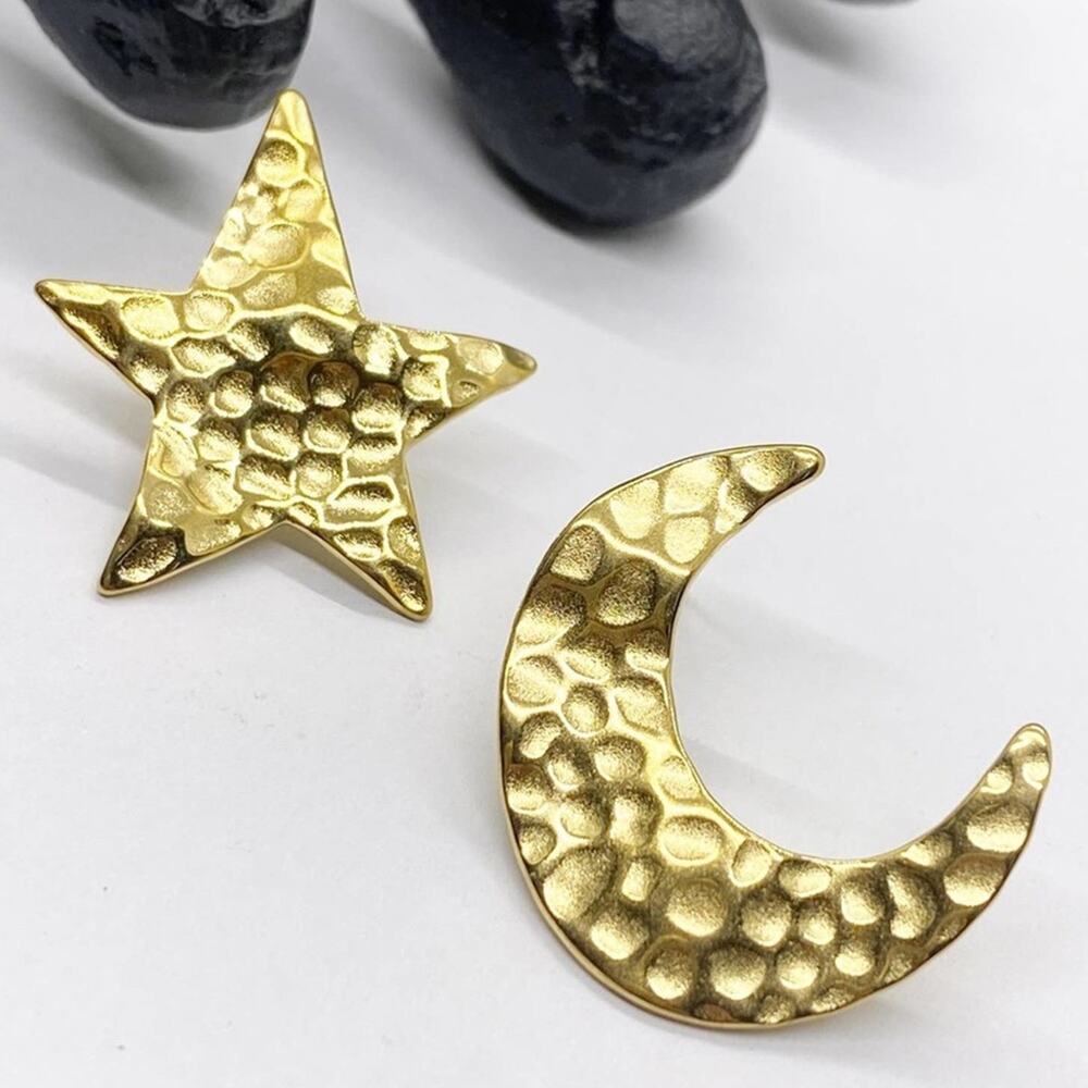 NEW Hammered Moon & Star Earrings